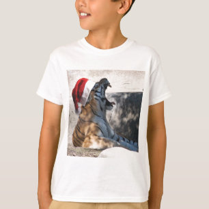 T-shirt Tigre du Bengale avec chapeau de Père Noël