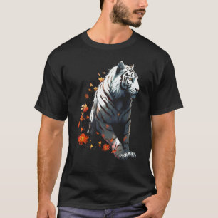 T-shirt Tigre en blanc - Oeuvre de fleurs - Art animal Tig