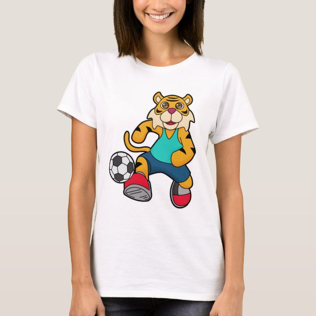 T-shirt Tigre en joueur de football avec balle de football (Devant)