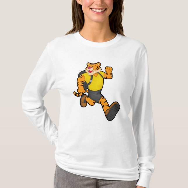 T-shirt Tigre en marche avec sac à dos (Devant)