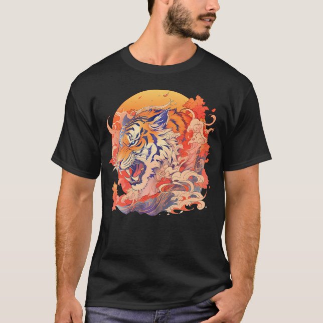 T-shirt Tigre japonais des années 80 d'inspiration asiatiq (Devant)