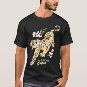T-shirt Tigre japonais vintage Fleurs asiatiques Tatouage 