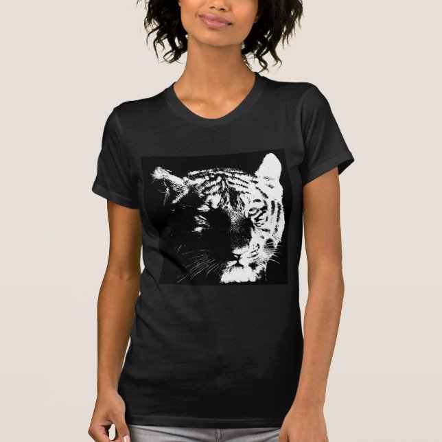 T-shirt Tigre noir et blanc Pop Art (Devant)