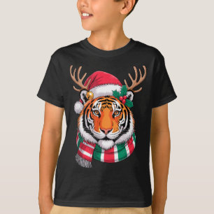 T-shirt Tigre Renne Noël Chapeau Santa Tigre Xmas