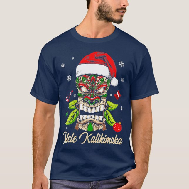T-shirt Tiki Mele Kalikimaka Hawaiian Joyeux Noël (Devant)