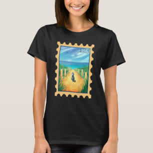 T-shirt Timbre avec chat sur chemin de la plage