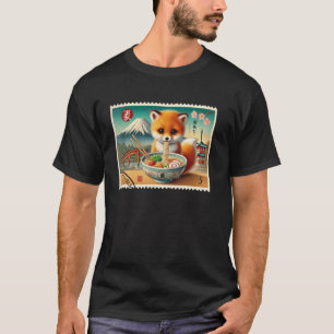 T-shirt Timbre Classique Japonais Mont Fuji Renard Pupille