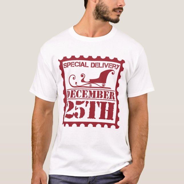 T-shirt Timbre de Noël Livraison spéciale 25 décembre (Devant)