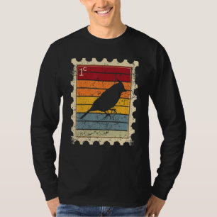 T-shirt Timbre-poste avec un oiseau au coucher du soleil
