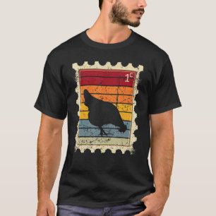 T-shirt Timbre-poste avec un poulet de coucher de soleil 1