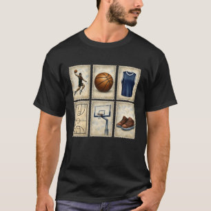 T-shirt Timbres de basket-ball vintage Collection de sport