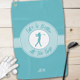 T-Shirt Time Golfer Spaß Sportmonogramm Aquamarin  Golfhandtuch