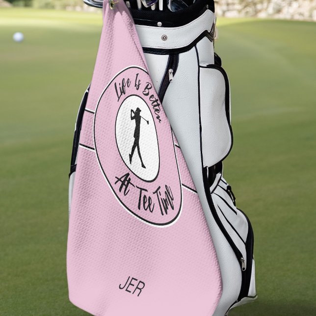 T-Shirt Time Golfer Spaß Sportmonogramm rosa Schwa Golfhandtuch (Von Creator hochgeladen)