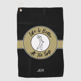 T-Shirt Time Golfer Spaß Sportmonogramm Schwarzes  Golfhandtuch