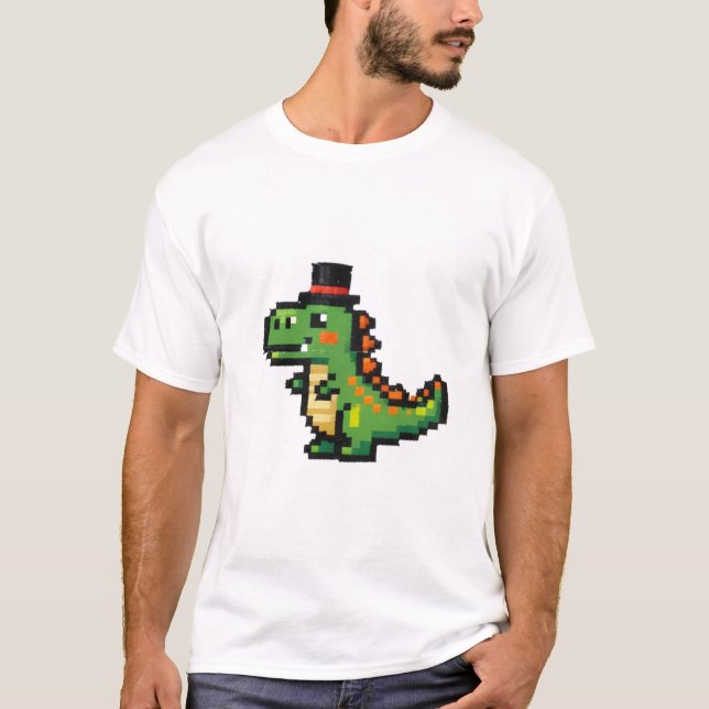 T-shirt Tiny Pixel T-Rex in a Top Hat (Devant)