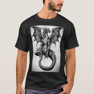 T-shirt Tiré de tatouage abstrait gris céleste dragon