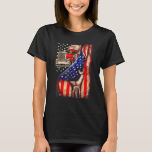 T-shirt Tirer À La Main Le Drapeau Américain Pour Trucker