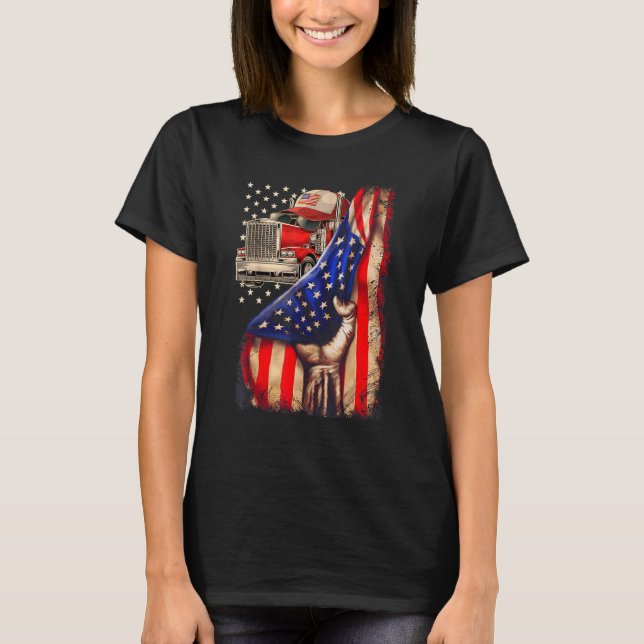 T-shirt Tirer À La Main Le Drapeau Américain Pour Trucker  (Devant)