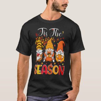 T-shirt Tis The Season Three Gnomes Pumpkin Fall Leaves Th