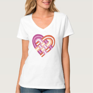 T-shirt Tissé Coeur Lesbian Pride Drapeau rose orange roug