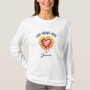 T-shirt Titre  L'amour grandit ici – Cœur tournesol Typogr