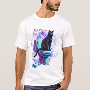 T-shirt Toilette de chat Noir Cosmique - Vaporwave Surreal