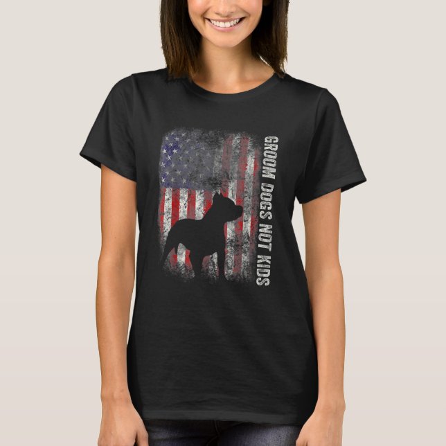 T-shirt Toiletter Chiens Pas Enfants Pitbull Drapeau Améri (Devant)