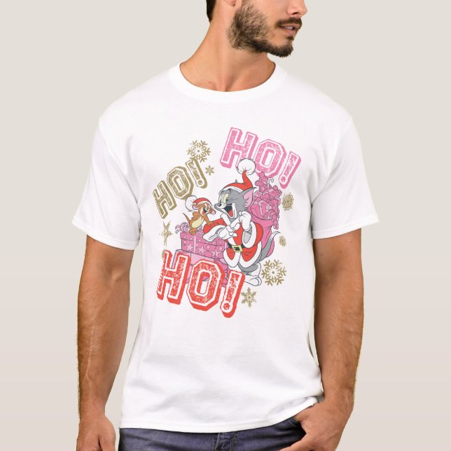 T-shirt Tom et Jerry "Ho ! Ho ! Ho !" Livraison de cadeaux (Devant)