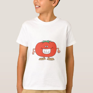 T-shirt tomate de dessin animé heureux et idiot