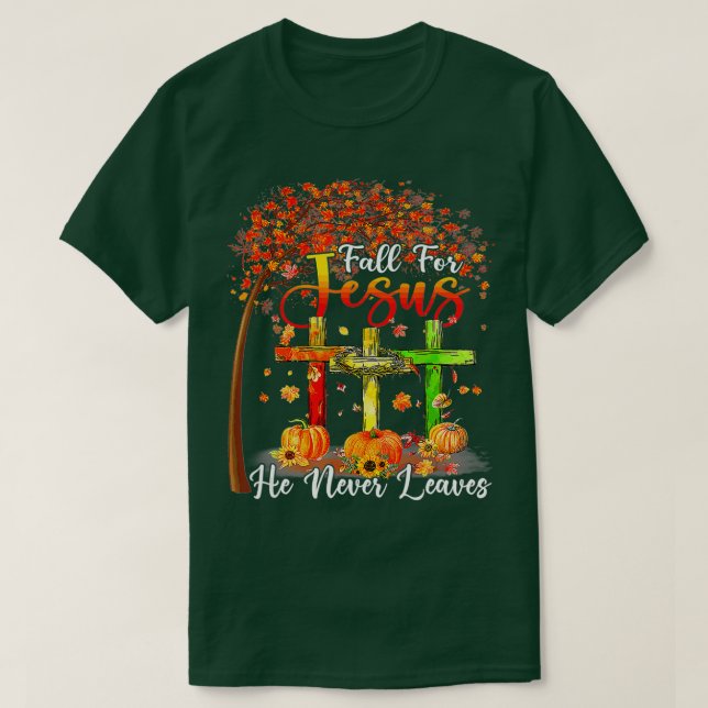 T-shirt Tomber Pour Jésus Il N'A Jamais Citrouille Feuille (Design devant)