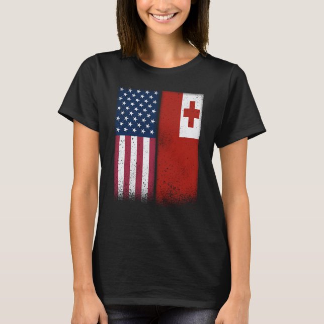 T-shirt Tonga Tongan American Flags Proud USA Tonga (Devant)