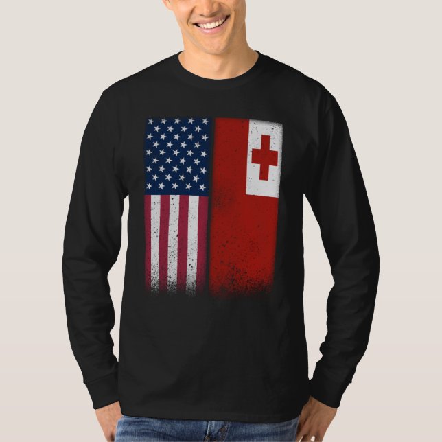T-shirt Tonga Tongan American Flags Proud USA Tonga (Devant)