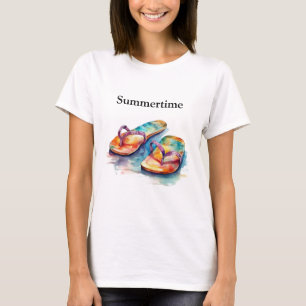 T-shirt tongs colorés aquarelle personnalisable