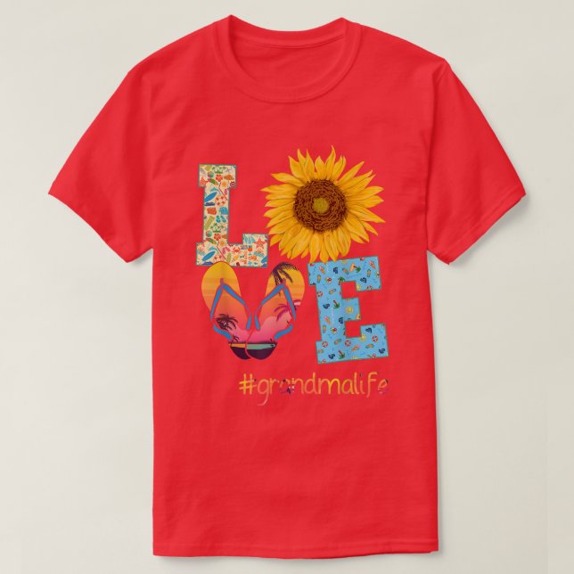 T-shirt Tongs de Grand-mère Vie Amour Tournesol Été Papill (Design devant)