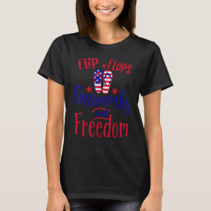 T-shirt Tongs Feux D'artifice Et Liberté Drapeau Américain