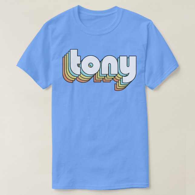 T-shirt Tony Retro Typographie arc-en-ciel (Design devant)