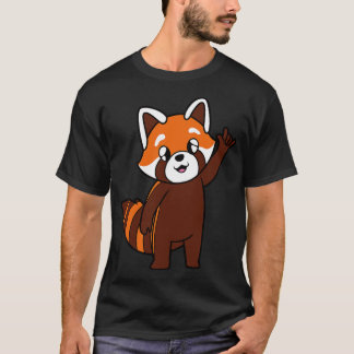T-shirt toon panda rouge montre Je t'aime geste de la main