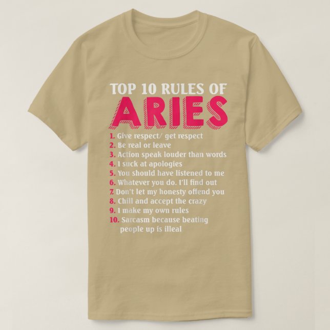 T-shirt Top 10 Règles De Béliers Signe Zodiaque (Design devant)