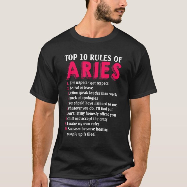 T-shirt Top 10 Règles De Béliers Signe Zodiaque (Devant)