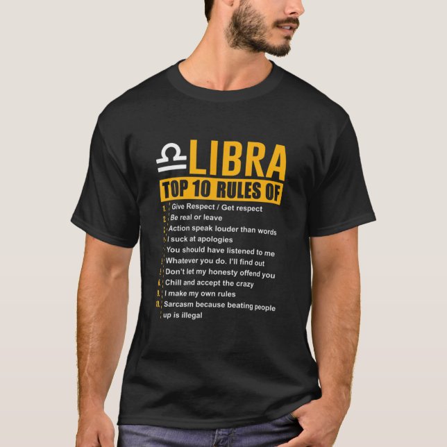 T-shirt Top 10 Règles De La Libra Cadeaux D'Anniversaire (Devant)
