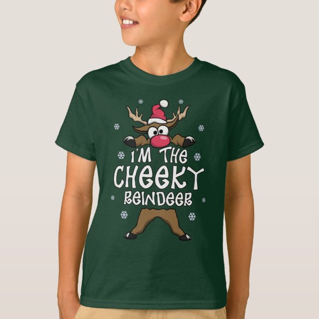 T-shirt Top De La Famille De Noël De Reindeer Cheeky (Devant)