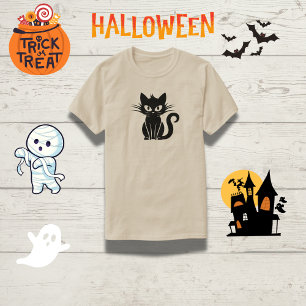 T-shirt Top Halloween de chat blanc jouant