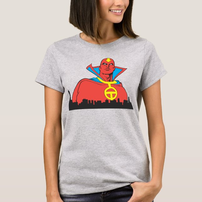 T-shirt Tornade rouge derrière le paysage urbain (Devant)