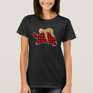 T-shirt Tortue à cheval de Noël drôle Red Plaid Gif