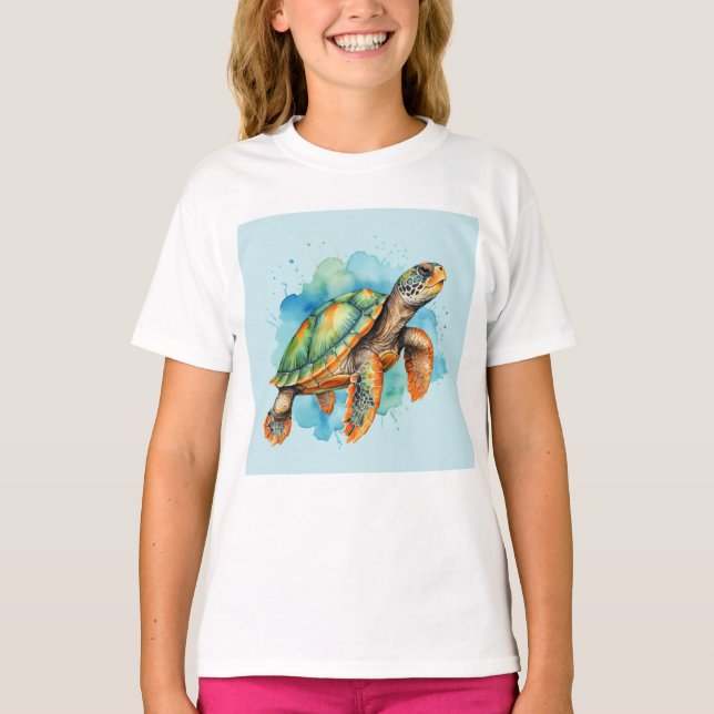 T-shirt Tortue à peinture mignonne (Devant)