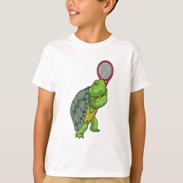 T-shirt Tortue au Tennis avec raquette de tennis (Devant)