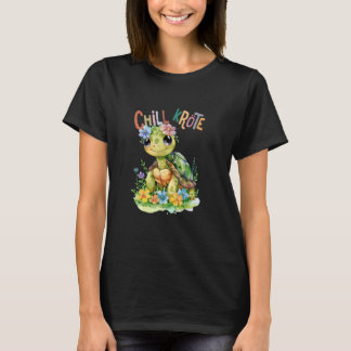 T-shirt tortue avec des fleurs mignonnes tortues bouclées 