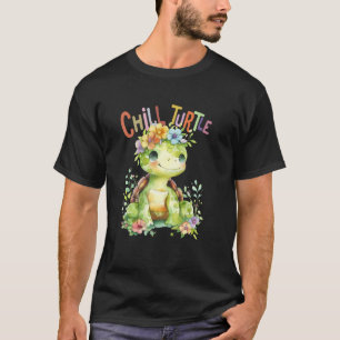 T-shirt tortue avec des fleurs mignonnes tortues bouclées