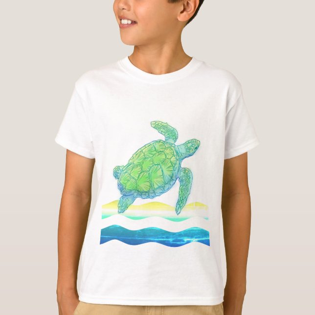 T-shirt Tortue bleue et verte (Devant)