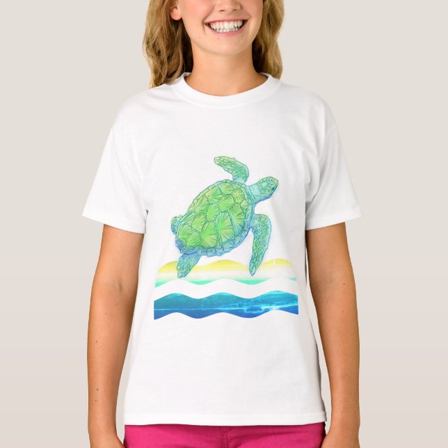 T-shirt Tortue bleue et verte (Devant)
